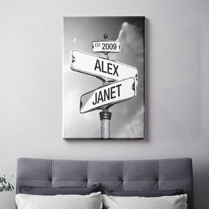 Toile personnalisée  "Panneau de signalisation" pour couples...