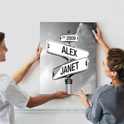 Toile personnalisée  "Panneau de signalisation" pour couples...